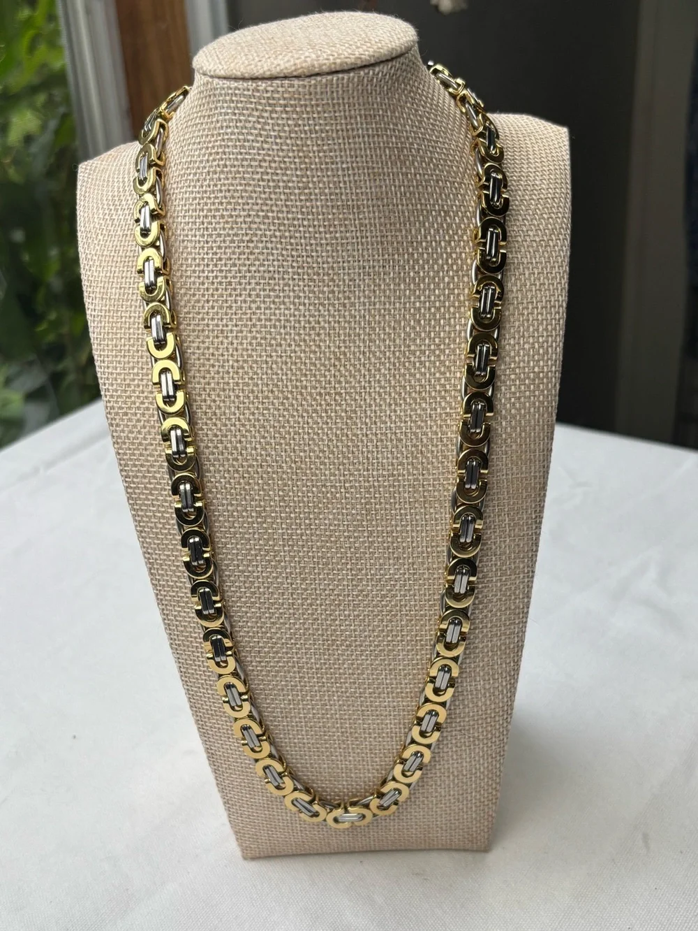 Gold Plated Stainless Steel Byzantine Chain Necklace 21” Two Tone Unisex